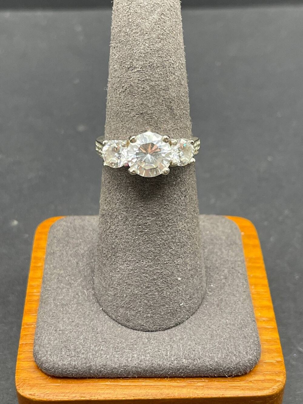 Sterling Silver 925 Three-Stone CZ Ring Size 7.5 Anniversary Engagement Band